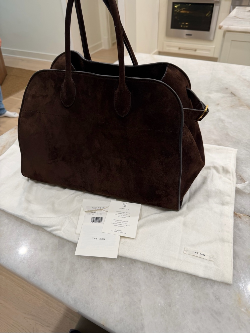 The Row Margaux (size 15) Suede Tote Mocha